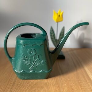Vintage Midcentury Dark Green Floral Embossed Watering Can by Continental Canada